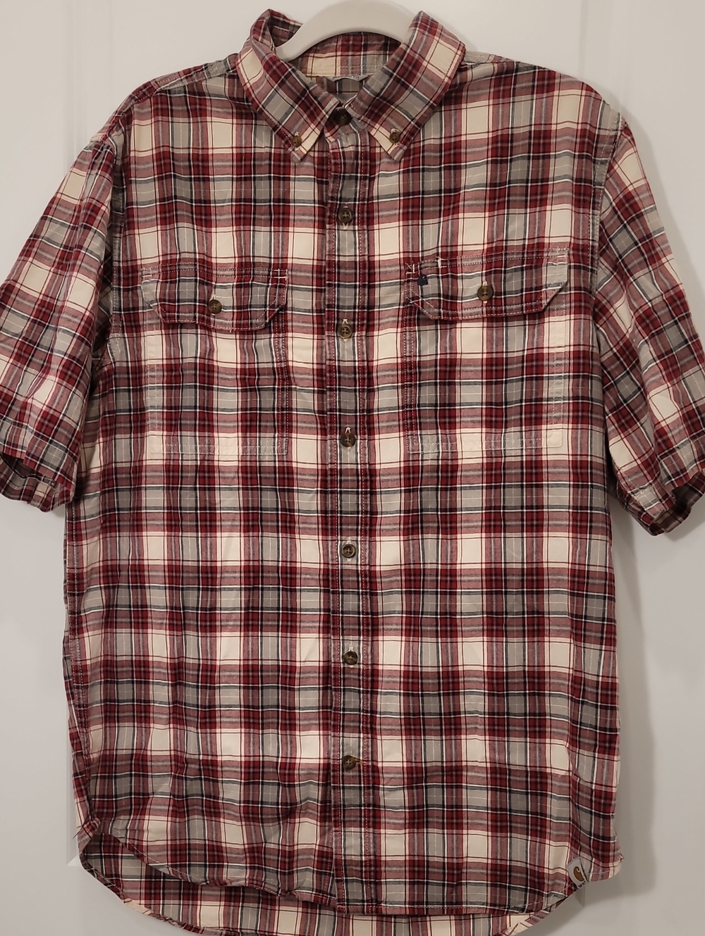 Carhartt Men's Short-Sleeve Plaid Button-Down Shirt - Red/White/Black
